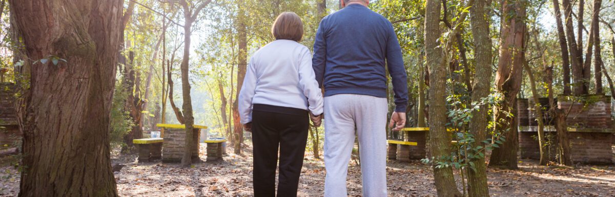 Fall risk for seniors walking around leaves